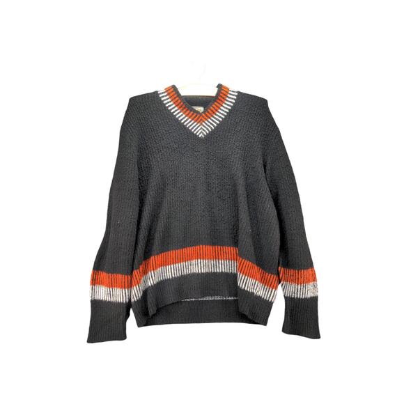 Vintage Orlon Campus Luxury Line Knit Acrylic Sweater SZ XL Gray Striped - Picture 1 of 10